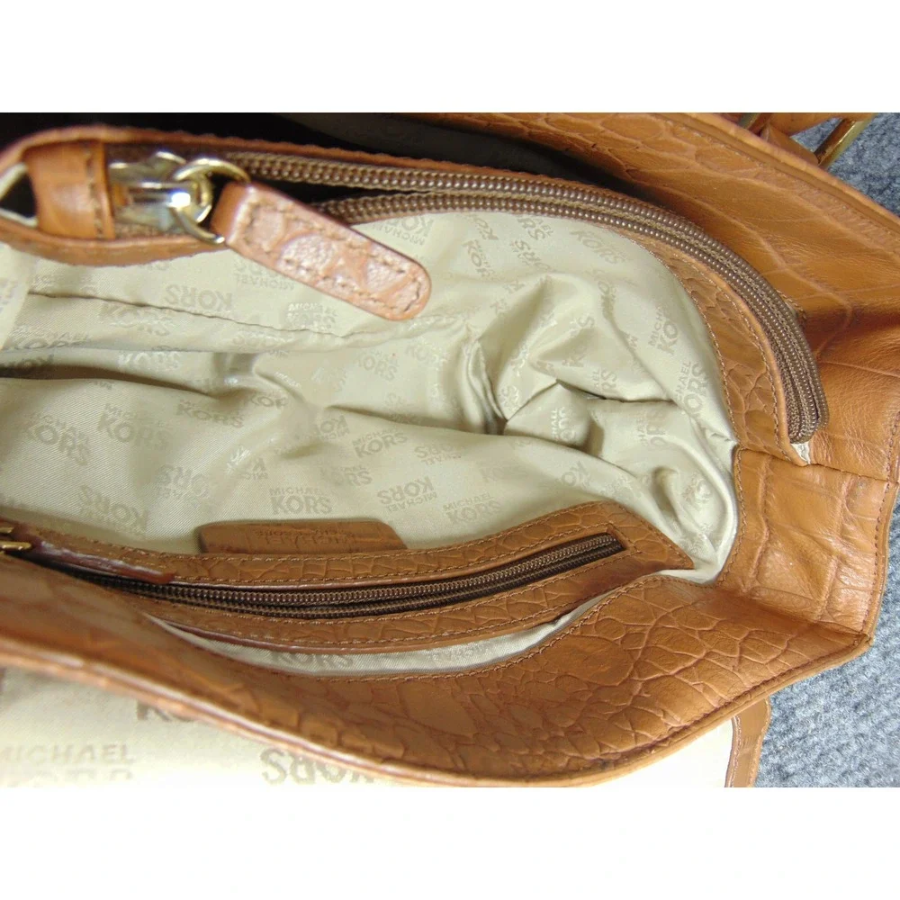 Michael Kors Hamilton Satchel Brown Croc Embossed Leather‎ Turn Lock